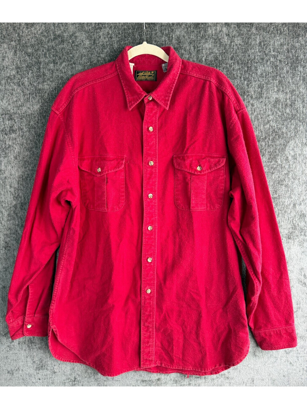 VTG Eddie Bauer Black Tag Mens XL Tall Red Heavy Wool Chamois Shirt Jacket 80's